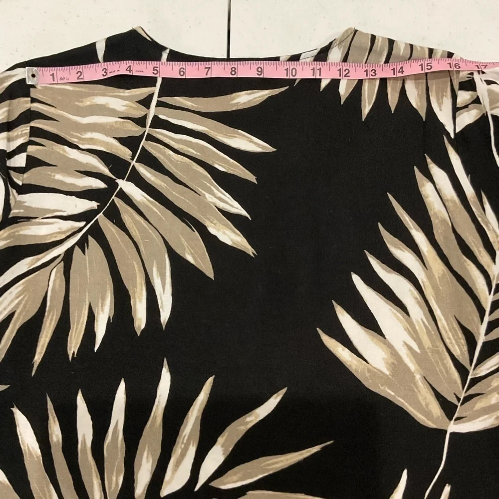 Premise Linen Blend Tunic Black/Tan Lace Palm Leaves V-neck Boho Women’s Medium